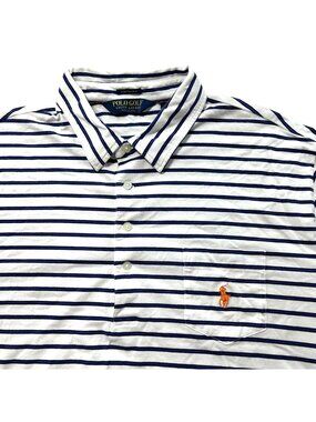 Polo Golf Ralph Lauren Y2K Mens XL White & Blue Striped Stretch Lisle Polo Shirt